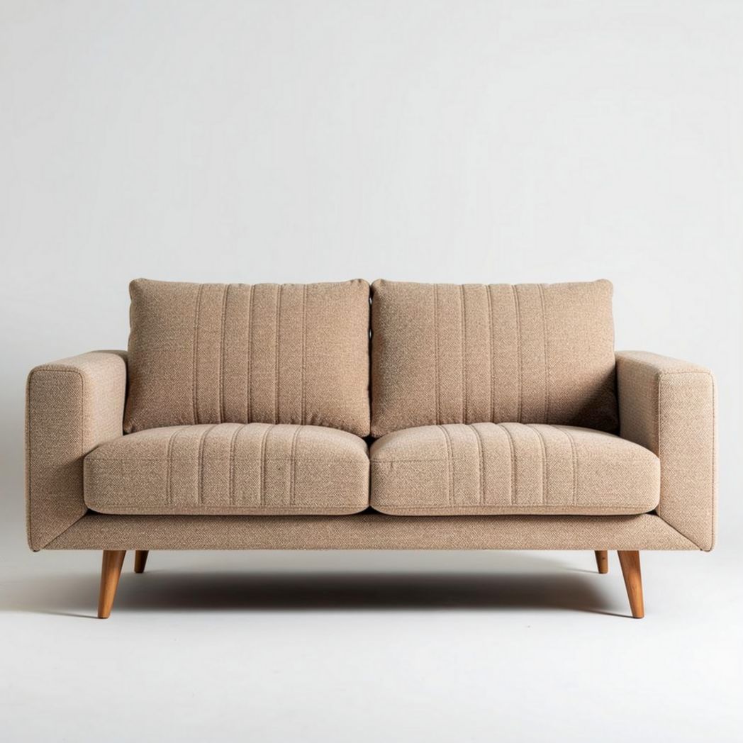 Sofa dwuosobowa w kolorze jasnobeżowym z tkaniny i drewnianymi nogami 200 x 90 x 85cm